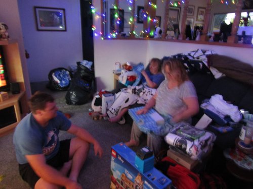 Jonny and mom opening presents